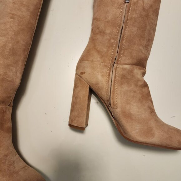 Marc Fisher Over-the-Knee Tan Suede Heeled Boots - Picture 5 of 6
